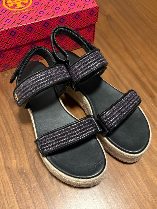 Tory Burch Shoes - Tory Burch Black Woven-Strap Espadrille Platform Sandal